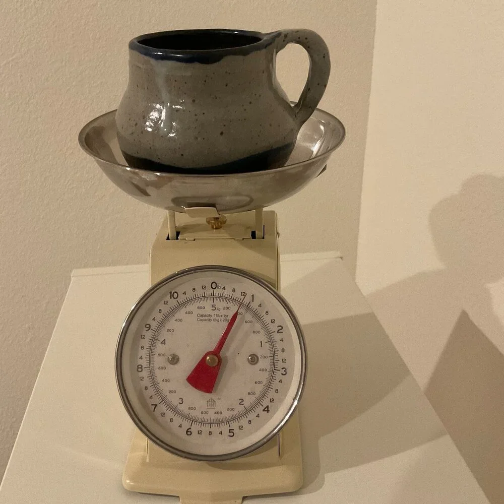 HANDMADE Speckled Whit and Blue Ceramic Mug, White and Blue, 3.5" H, Handcrafted - Picture 7 of 8